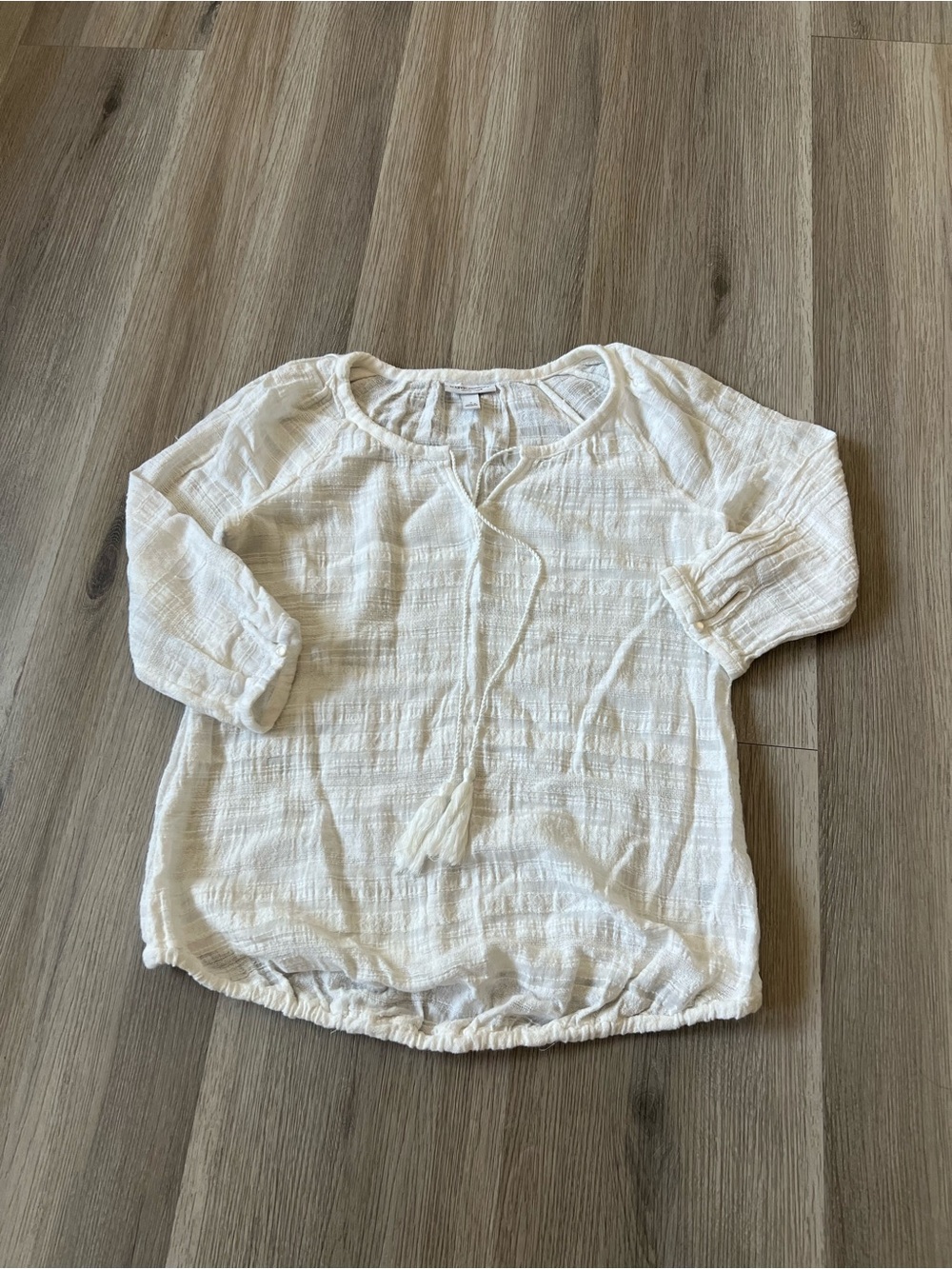 Liz Lange Cream Gauze Peasant Blouse with Tassel Tie